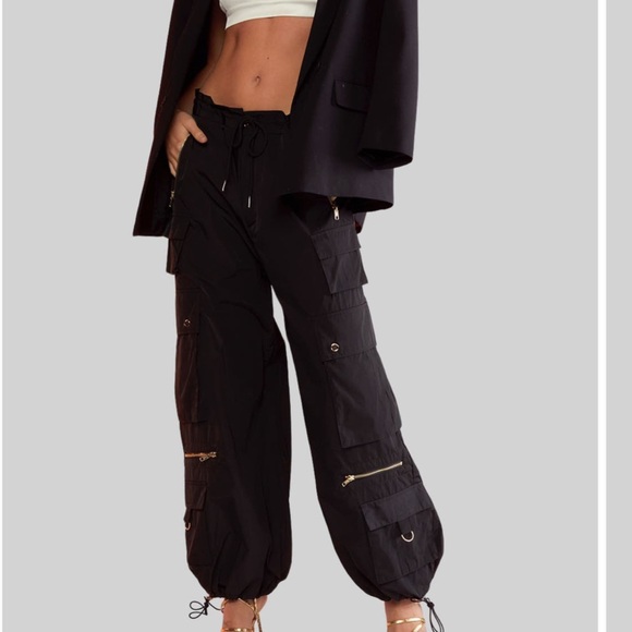 Cynthia Rowley Black Cotton/Silk Cargo Pants Sz: L - Picture 2 of 9
